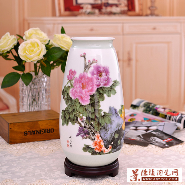 景德镇瓷器花瓶摆件春风富贵牡丹花开客厅家居装饰摆设工艺品
