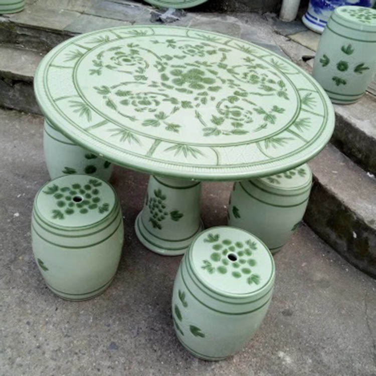 景德镇厂家直销青花粉彩陶瓷户外室内桌凳一体