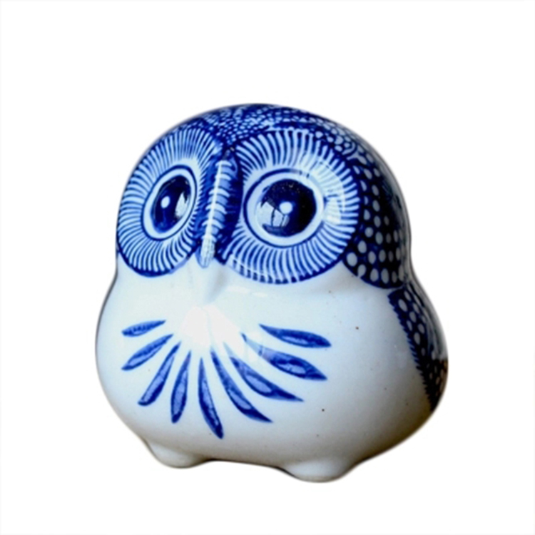 景德镇陶瓷新中式青花猫头鹰陶瓷动物摆件